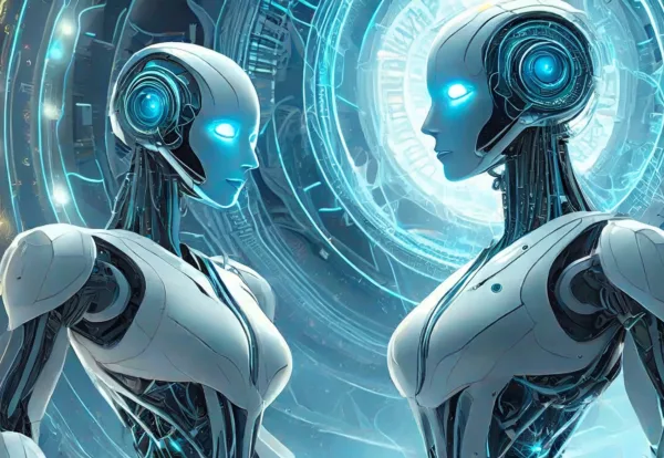 Firefly image qui fait penser à l'Intelligence Artificielle avec 2 humanoides ton bleus 52902